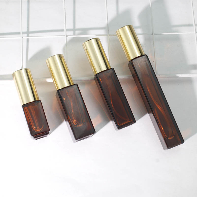 Amber UV-Shield Square Perfume Bottle With Lids