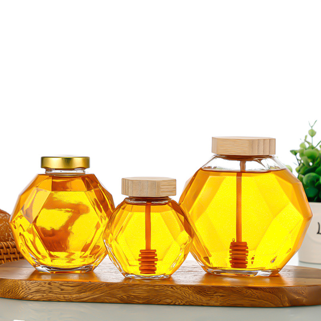 200ml/380ml/730ml Hexagonal Honey Glass Jars