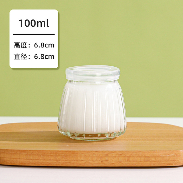 Wholesale Milk Drink Container 100ml Glass Pudding Jar Yogurt Glass Jar With Plastic Lid