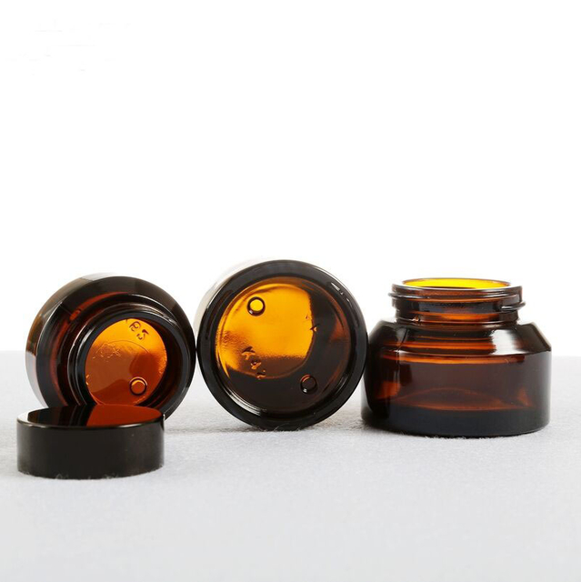 Amber Glass Shoulder Cream Jar - 15g/30g/50g with Lids (Brown Glass Cosmetic Container)