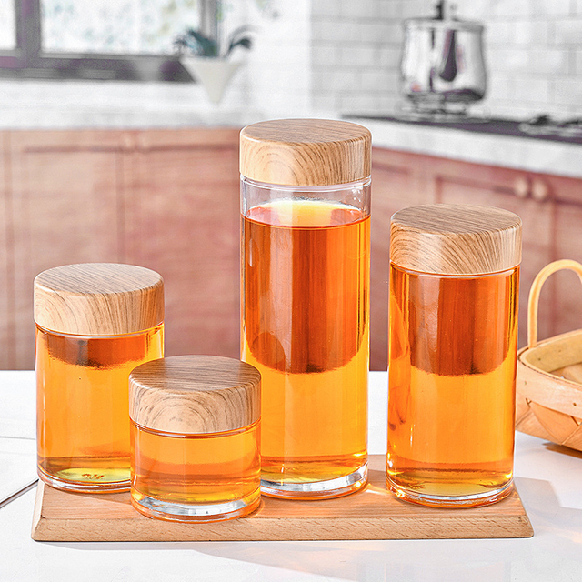 TimberSeal Artisan Jars: 180ml-750ml Honey & Jam Jars with Woodgrain Lids