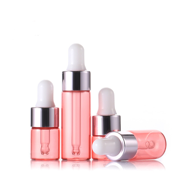Pink Glass Dropper Bottles 1ml-5ml - Cosmetic & Essential Oil Refill Vials 
