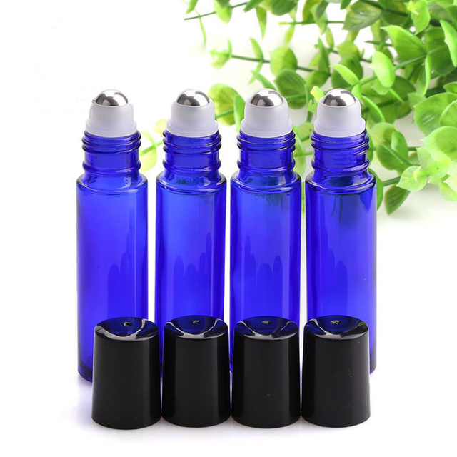 10ml Blue Glass Roller Bottle for Essential Oils | Refillable Roll On Bottle with Stainless Steel Ball