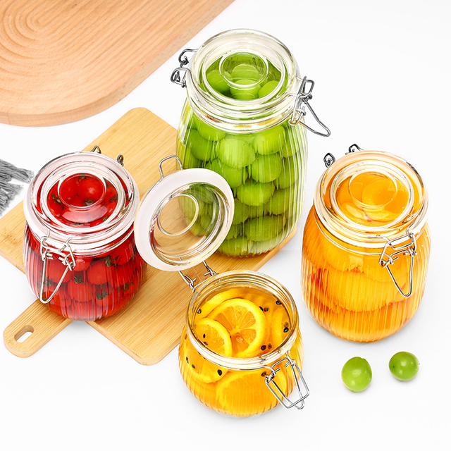 500ml-1500ml Vertical-Groove Snap-Seal Glass Jars