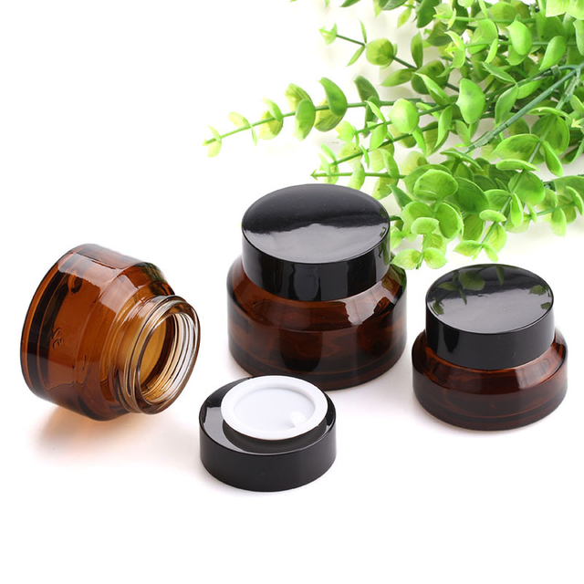 15g 30g 50g Amber Matte Glass Cosmetic Jars - Empty Round Skincare Containers with Black Lids